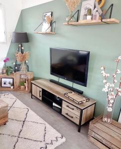 a living room with a flat screen tv on a wooden entertainment center at Centro Lugo in Lugo