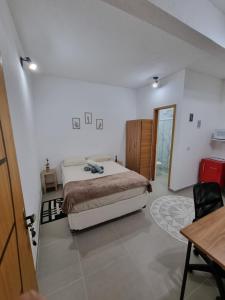 a bedroom with a bed and a table and a desk at Studio fantástico in São Paulo