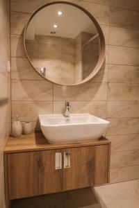 ein Bad mit einem Waschbecken und einem Spiegel in der Unterkunft Apartment Schober in Jáchymov