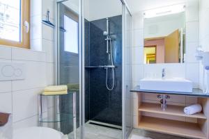 a bathroom with a shower and a sink at Brandstätterhof in Schladming