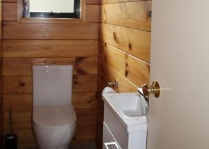 a bathroom with a toilet and a sink at Sea Breeze in Mapua