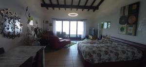 1 dormitorio con 1 cama y sala de estar en Viaggi del Lea vista Lago Maggiore en Piazzogna