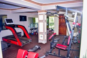 een fitnessruimte met twee loopbanden en een loopband bij SKYZ9 HOTEL in Kakamega