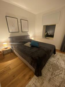 ein Schlafzimmer mit einem großen Bett und einem TV in der Unterkunft Ferienwohnung Lipsia in Leipzig