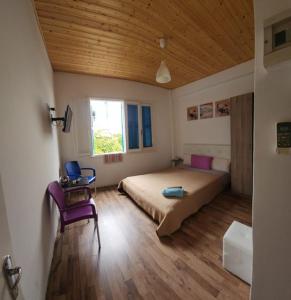 a bedroom with a large bed and a wooden ceiling at The Tony in Nicosia