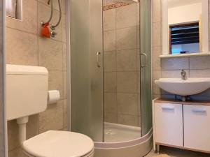 a bathroom with a shower and a toilet and a sink at Apartment Ivan in Rovinj +9 photos