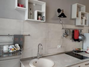 eine Küche mit einer Spüle und einer Arbeitsplatte in der Unterkunft Kacharava apartments in Tbilisi City