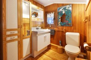 een badkamer met toilet en wastafel bij The Historic Chalet Les Allognes Mont-Blanc views in Les Trabets +20 foto's