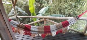 a hammock on a balcony with a view of a tree at Vila da Mata Hospedagem in Praia do Rosa