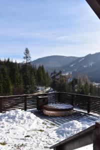 una terrazza coperta da neve con vista sulle montagne di 30 Forest, Azuga ad Azuga