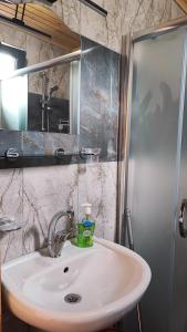 a bathroom with a sink and a shower at Chirali Eco Villa in Kemer