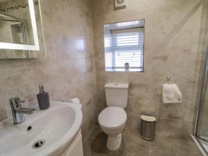 une salle de bain avec toilettes et lavabo dans l'établissement Lough Island Reavy Cottage, à Newry 9 autres photos