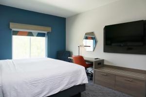 a bedroom with a bed and a desk and a television at Holiday Inn Express Baton Rouge North by IHG in Zachary
