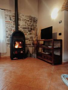 a living room with a fireplace and a tv at Le Macine in Magnano