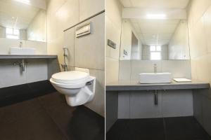 two pictures of a bathroom with a toilet and a sink at FabHotel Avasa Grand in Old Goa