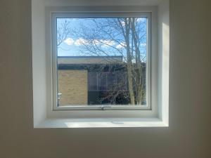 Una ventana blanca en una habitación con un árbol en Especial fin de semana, en Rødovre