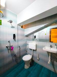 a bathroom with a toilet and a sink at Angels River Villa in Canacona