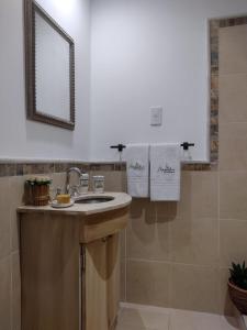 y baño con lavabo y espejo. en Casa MAGNOLIA en Chacras de Coria