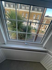 una finestra in una stanza con una pianta di Spacious 3 Bed Flat in Greenwich a Londra
