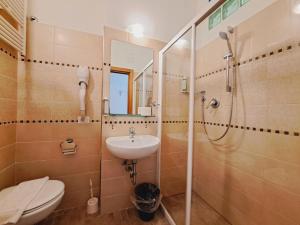 a bathroom with a toilet and a sink and a shower at Hotel Butterfly Wellness & Spa in Rimini