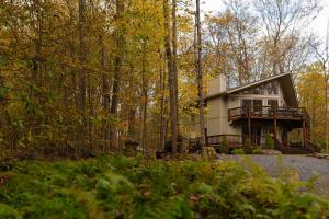 a house in the middle of the forest at Sweet William A Lake Naomi Chalet Membership in Pocono Pines