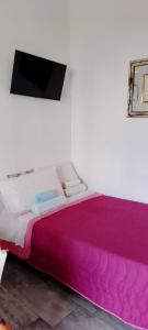 un letto in una camera con coperta rosa di Casa vacanza G.S. Holiday a Catania