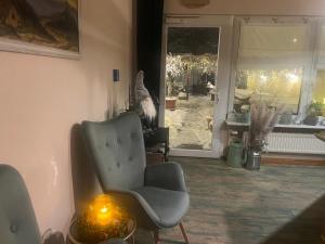 - un salon avec une chaise et une fenêtre dans l'établissement Harzhotel Warnstedter Krug, à Thale