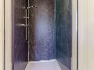 a shower with a glass door in a bathroom at 3 Bed in Lampeter 86506 in Cellan