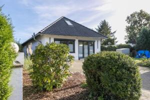 a house with two bushes in front of it at Uhse Loft in Heide