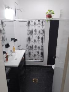 baño con lavabo y cortina de ducha en El gallego en Concepción del Uruguay