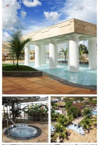 a collage of photos with a pool and a pavilion at Lacqua diromaa com fogão, geladeira, micro-ondas, Park aquático 24h, acomoda até 5 pessoas in Caldas Novas