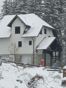 a house with snow on the roof of it at Villa Pahuljica in Jahorina