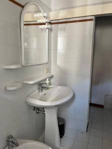 La salle de bains est pourvue d'un lavabo, d'un miroir et de toilettes. dans l'établissement Spacious apartment near Arno river, à Florence