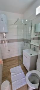 a bathroom with a toilet and a glass shower at Mirjana Gajac in Gajac +12 photos