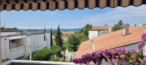 a view from the roof of a building with purple flowers at Mirjana Gajac in Gajac