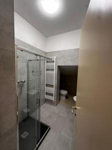a bathroom with a shower and a toilet at Villa Belvedere di Popiglio in Popiglio