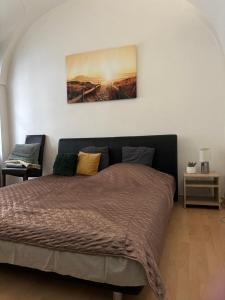 a bedroom with a bed with a painting on the wall at DH Duomo III apartment in Košice