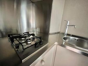 a stove top in a kitchen next to a sink at Serravalle Castle Apartment in Serravalle
