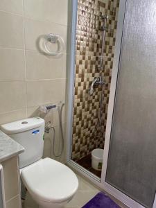een badkamer met een toilet en een douche bij Awechtam house in Aouchtame
