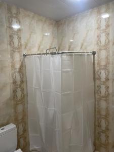 a bathroom with a shower curtain and a toilet at Apartment in centre of Yerevan in Yerevan