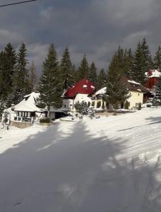 Druga priča في فلاسيتش: ساحة مغطاة بالثلج بها بيوت وأشجار