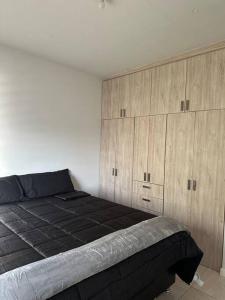 1 dormitorio con 1 cama grande y armarios de madera en Casa Nobleza, en Ciudad Juárez