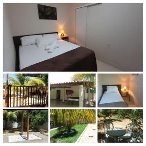 a collage of pictures of a bedroom and a bed at Chalé Brisas do Rio in Petrolina