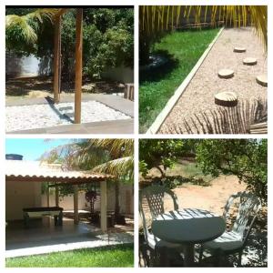 蒙蒂斯克拉魯斯的住宿－Chalé Brisas do Rio，四张带桌椅的庭院照片