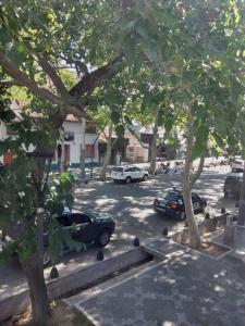 a street with cars parked in a parking lot with trees at Roxi Aristides in Mendoza