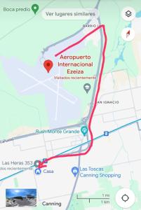 une carte indiquant l’emplacement approximatif du consulat d’urgence dans l'établissement Casa Olivia- Alojamiento con piscina - Aeropuerto Ezeiza, à Ezeiza