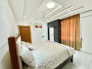 アクラにあるMankatiwa Court Apartmentsのベッドと窓のある寝室