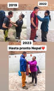 un collage de dos fotos de dos personas tomadas de la mano en BnB Royal Tourist House, en Katmandú
