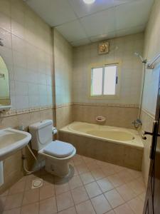 朱菲爾的住宿－Al Misrea Tower，浴室配有卫生间、浴缸和水槽。