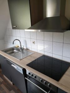 a kitchen with a sink and a counter top at Mimalou Apartment in Meerane in Meerane